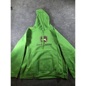 John Deere Mens 2XL Green Graphic Logo Pullover Fleece Hoodie Sweatshirt RN87986